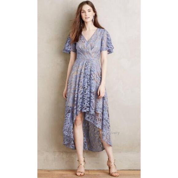 Anthropologie Moulinette Soeurs Genevieve Dress Womens Size 4 Blue‎ Lace Hi-Low - Picture 1 of 10